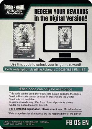 Code Card - New Adventure Booster (FB05) - New Adventure