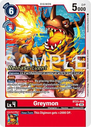 Greymon (BT23-008) - Hackers' Slumber Release Event Cards Foil