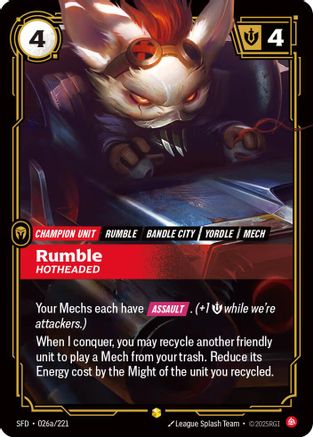 Rumble - Hotheaded (Alternate Art) (026a/221) - Spiritforged Foil