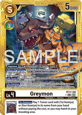 Greymon - BT17-102 (Gold Border) (BT17-102) - Advanced Booster Digimon Generation Foil