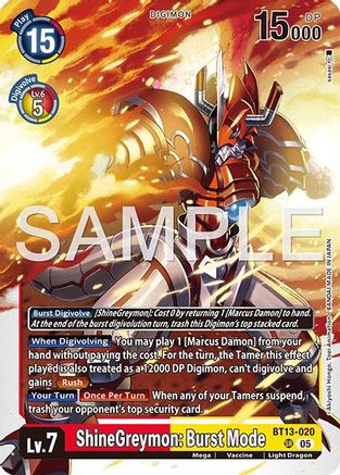 ShineGreymon: Burst Mode (Reprint) (BT13-020) - Advanced Booster Digimon Generation Foil