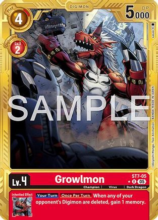 Growlmon - ST7-05 (Gold Border) (ST7-05) - Advanced Booster Digimon Generation Foil