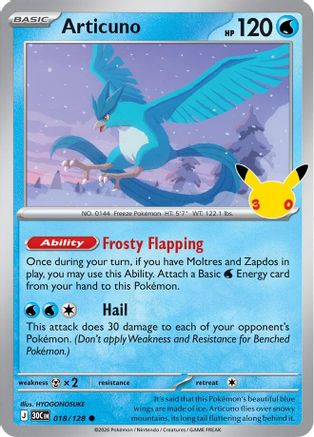 Articuno 018/128 - Holofoil ME 30th Celebration - Common