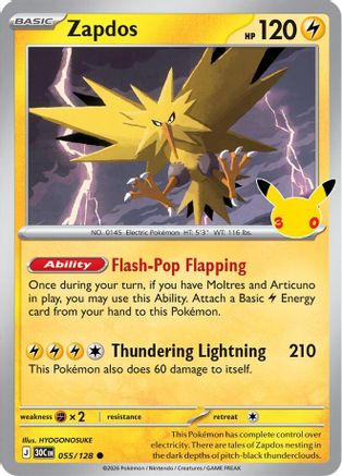 Zapdos 055/128 - Holofoil ME 30th Celebration - Common