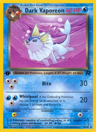 Dark Vaporeon 045/82 - 1st Edition Team Rocket - Uncommon
