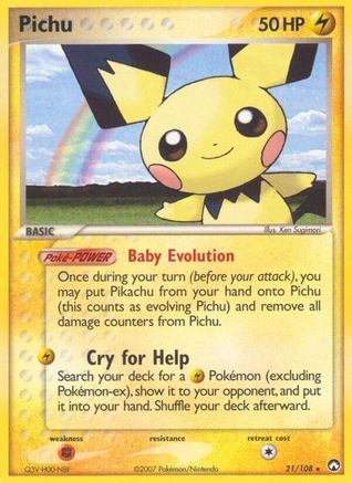 Pichu 021/108 - Reverse Holofoil Power Keepers - Rare