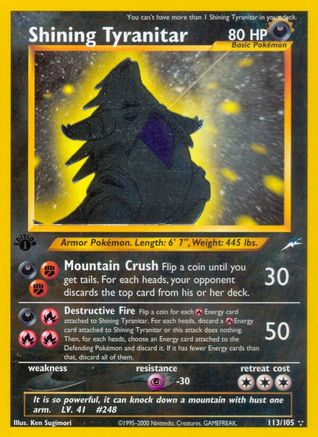 Shining Tyranitar 113 - 1st Edition Holofoil Neo Destiny - Secret Rare