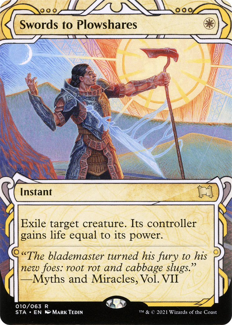 Swords to Plowshares (STA-010) - Strixhaven Mystical Archive: (Showcase) (Borderless) Etched Foil