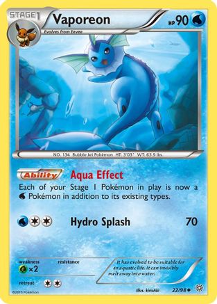 Vaporeon 022/98  - Reverse Holofoil XY  Ancient Origins - Uncommon