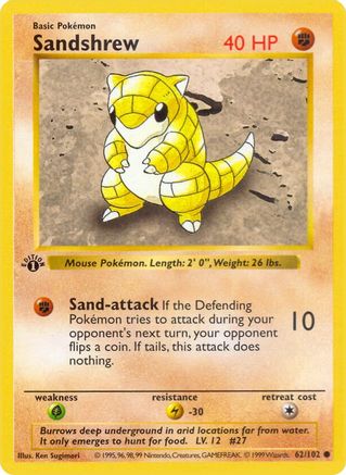 Sandshrew 062/102  - 1st Edition Base Set Shadowless - Common