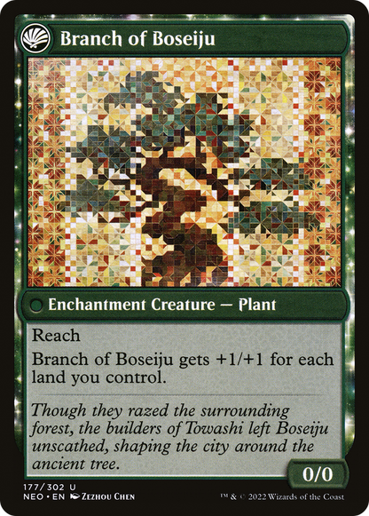 Boseiju Reaches Skyward (NEO-177) - Kamigawa: Neon Dynasty: (fandfc, enchantment)