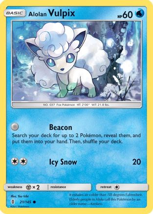 Alolan Vulpix 021/145  - Reverse Holofoil SM  Guardians Rising - Common
