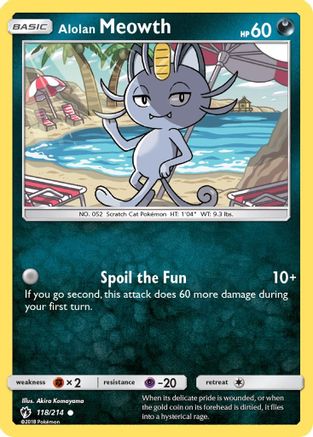 Alolan Meowth 118/214  - Reverse Holofoil SM  Lost Thunder - Common
