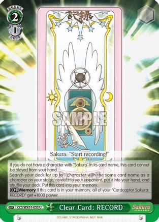 Clear Card: RECORD (CCS/WX01-053 U) - Cardcaptor Sakura: Clear Card