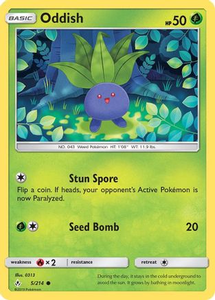 Oddish (5) 005/214  - Reverse Holofoil SM  Unbroken Bonds - Common
