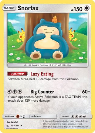 Snorlax 158/214  - Reverse Holofoil SM  Unbroken Bonds - Holo Rare