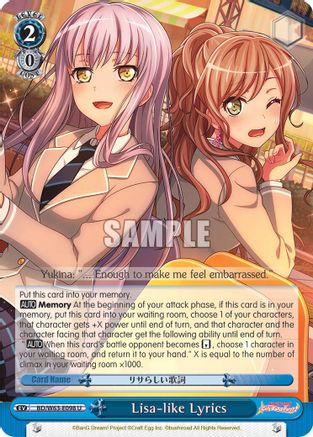 Lisa-like Lyrics (BD/W63-E098 U) - BanG Dream! Girls Band Party! Vol.2