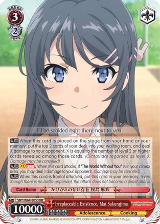 Irreplaceable Existence, Mai Sakurajima (SBY/W64-E053 RR) - Rascal Does Not Dream of Bunny Girl Senpai