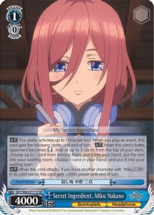 Secret Ingredient, Miku Nakano (SR) (5HY/W83-E111S SR) - The Quintessential Quintuplets
