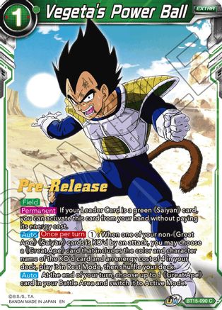 Vegeta's Power Ball (BT15-090) - Saiyan Showdown PreRelease Cards