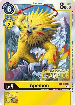 Apemon (2022 Championship Online Regional) [Online Champion] (BT6-038) - Double Diamond Foil