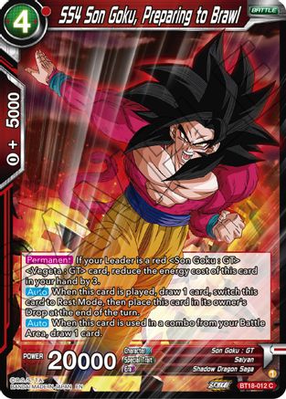 SS4 Son Goku, Preparing to Brawl (BT18-012) - Dawn of the ZLegends Foil