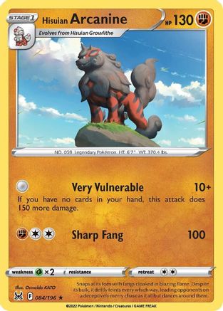 Hisuian Arcanine 084/196  - Reverse Holofoil SWSH11 Lost Origin - Holo Rare