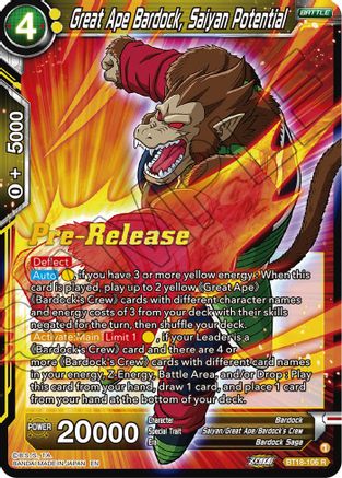 Great Ape Bardock, Saiyan Potential (BT18-106) - Dawn of the ZLegends PreRelease Cards