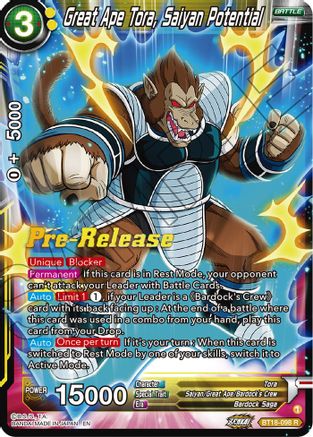 Great Ape Tora, Saiyan Potential (BT18-098) - Dawn of the ZLegends PreRelease Cards