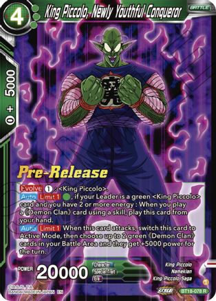 King Piccolo, Newly Youthful Conqueror (BT18-078) - Dawn of the ZLegends PreRelease Cards