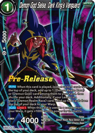 Demon God Salsa, Dark King's Vanguard (BT18-135) - Dawn of the ZLegends PreRelease Cards