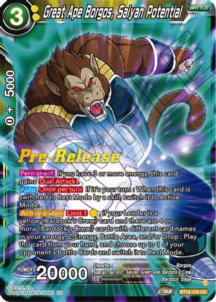 Great Ape Borgos, Saiyan Potential (BT18-104) - Dawn of the ZLegends PreRelease Cards