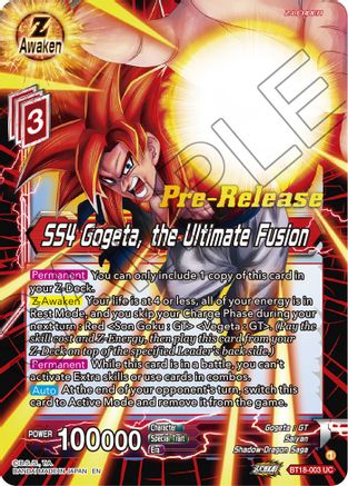 SS4 Gogeta, the Ultimate Fusion (BT18-003) - Dawn of the ZLegends PreRelease Cards