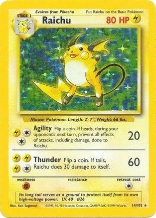Raichu 014/102  - Holofoil Base Set - Holo Rare