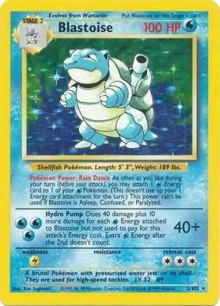 Blastoise 002/102  - Holofoil Base Set - Holo Rare