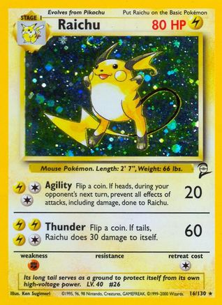 Raichu 016/130  - Holofoil Base Set 2 - Holo Rare
