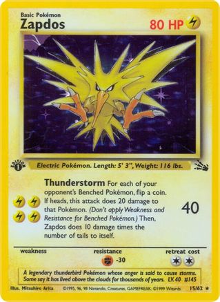 Zapdos (15) 015/62  - Unlimited Holofoil Fossil - Holo Rare