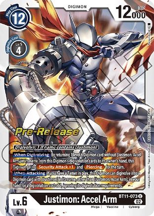 Justimon: Accel Arm (BT11-073) - Dimensional Phase Pre-Release Cards Foil