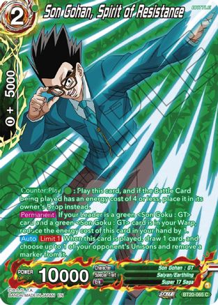 Son Gohan, Spirit of Resistance (Silver Foil) (BT20-065) - Power Absorbed Foil