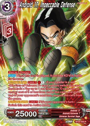 Android 17, Impeccable Defense (Silver Foil) (BT20-005) - Power Absorbed Foil