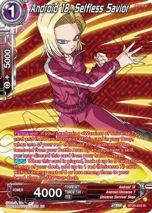 Android 18, Selfless Savior (Silver Foil) (BT20-010) - Power Absorbed Foil