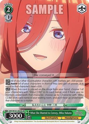 What She Wanted to Convey, Miku Nakano (SR) (5HY/W101-E034S SR) - The Quintessential Quintuplets Movie