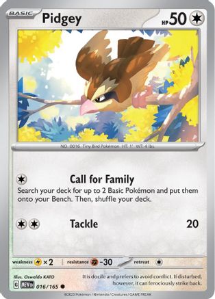 Pidgey 016/165  SV Scarlet & Violet 151 - Common