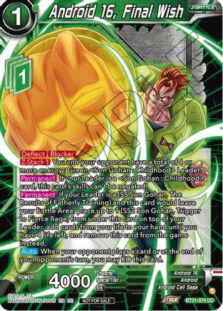 Android 16, Final Wish (2023 Championship Finals Zenkai Premium Pack) (BT21-074) - Tournament Promotion Cards Foil