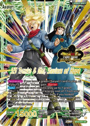 Trunks & Mai // SS Trunks & Mai, Saviors of Hope (2023 Worlds ZENKAI 06 Leader Set) (BT23-071) - Tournament Promotion Cards Foil