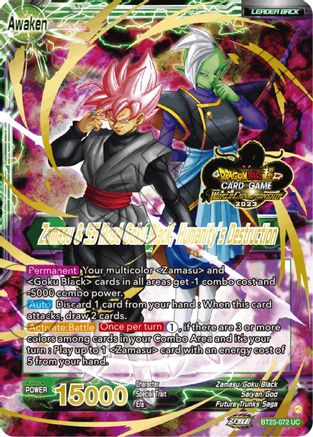 Zamasu & Goku Black // Zamasu & SS Rose Goku Black, Humanity's Destruction (2023 Worlds ZENKAI 06 Leader Set) (BT23-072) - Tournament Promotion Cards Foil