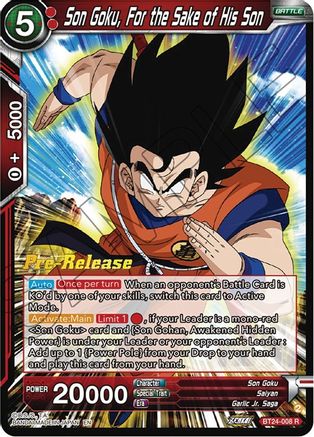 Son Goku, For the Sake of His Son (BT24-008) - Beyond Generations PreRelease Cards Foil