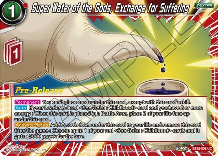 Super Water of the Gods, Exchange for Suffering (BT25-008) - Legend of the Dragon Balls PreRelease Cards