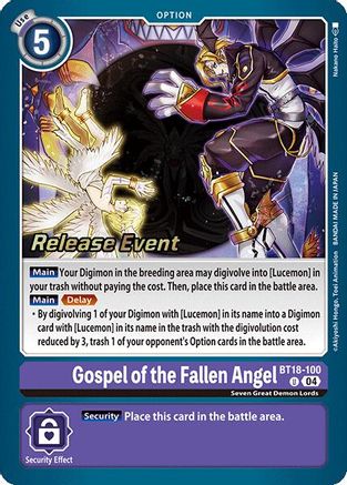 Gospel of the Fallen Angel (BT18-100) - Release Special Booster 2.0 Celebration Event Cards Foil