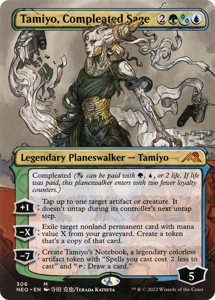 Tamiyo, Compleated Sage (Borderless) (NEO-306) - Kamigawa: Neon Dynasty (Borderless)